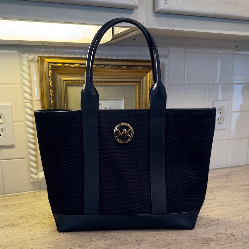 Michael Kors Navy Tote with Gold Emblem